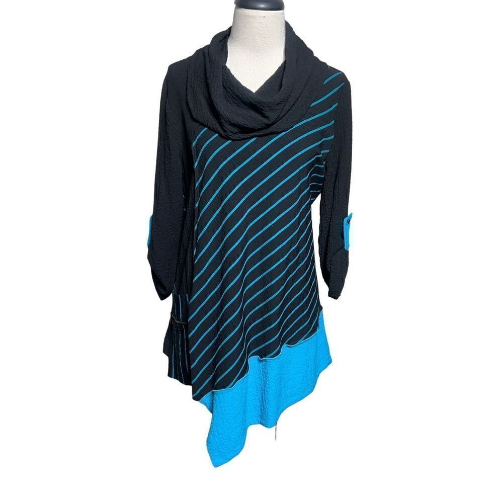Ali Miles Navy RollTab Sleeve Cowl Neck Tunic Size Small